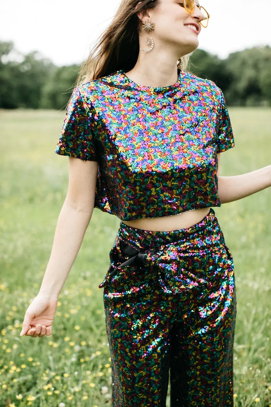 RHINESTONE SOFT CROP TOP - Ecru