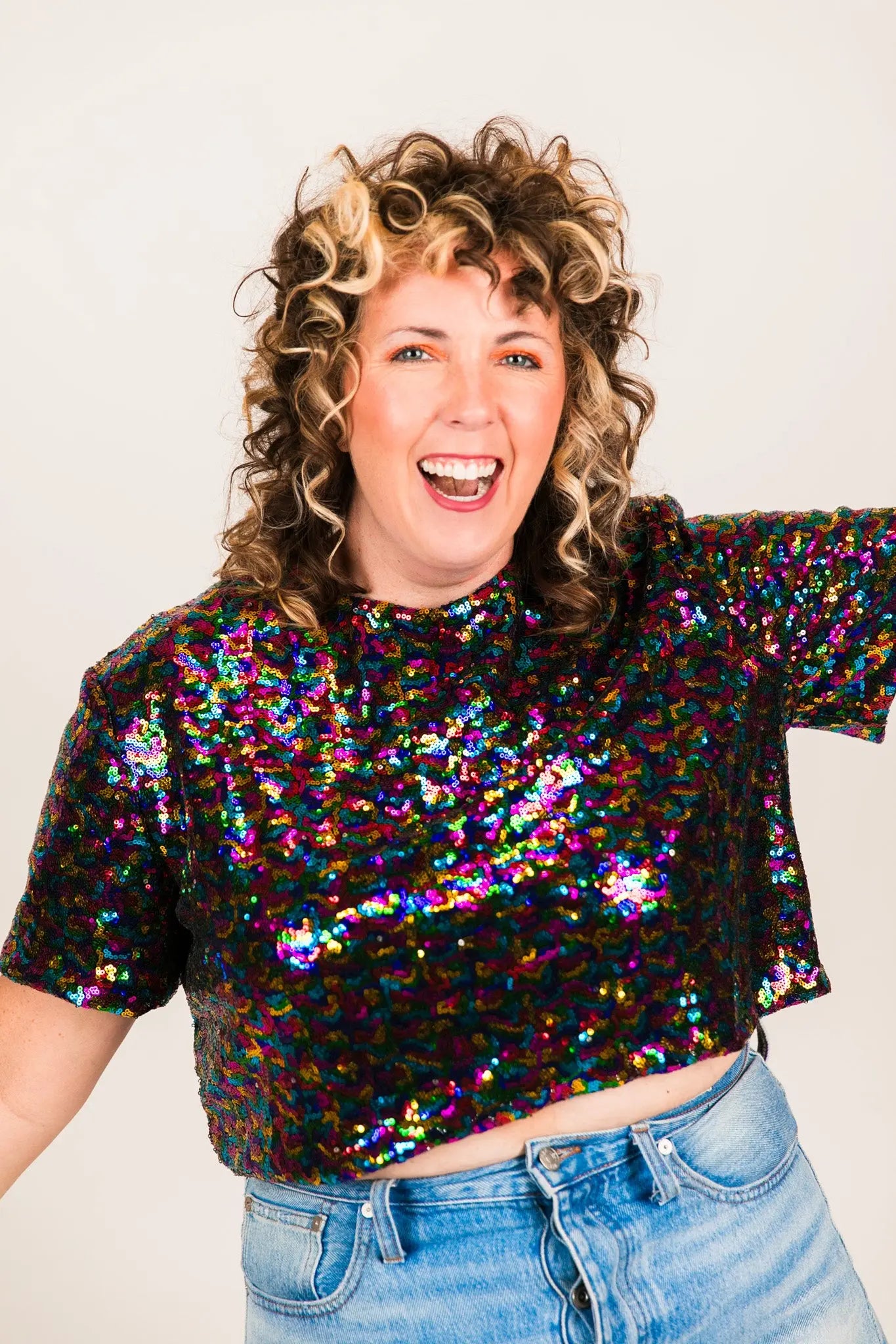 Rainbow sequin top store plus size