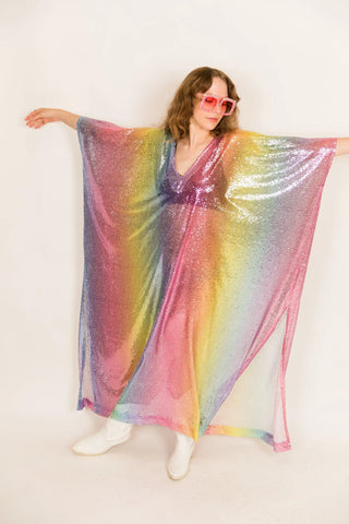Rainbow Sequin Ombre Long Caftan - Fringe+Co