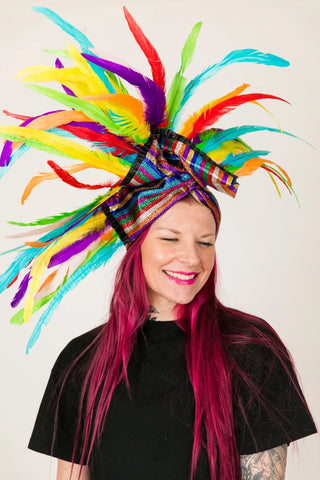 Rainbow Stripe Small With Rainbow Feather Party Wrap - Fringe+Co