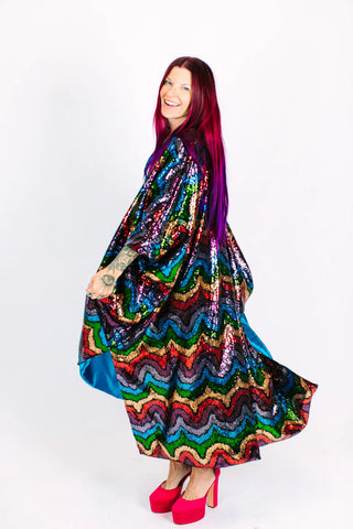 Rainbow Wave Sequin Long Caftan - Fringe+Co
