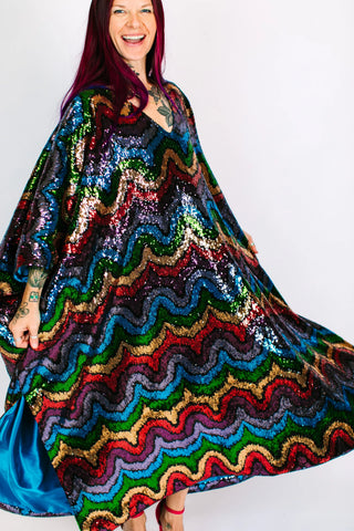 Rainbow Wave Sequin Long Caftan - Fringe+Co