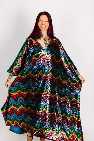 Rainbow Wave Sequin Long Caftan - Fringe+Co