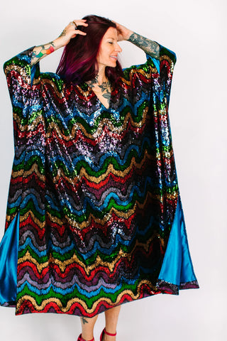 Rainbow Wave Sequin Long Caftan - Fringe+Co