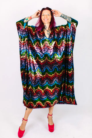 Rainbow Wave Sequin Long Caftan - Fringe+Co