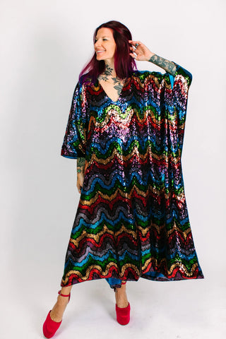 Rainbow Wave Sequin Long Caftan - Fringe+Co