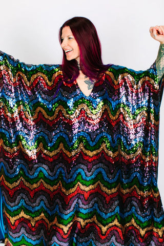 Rainbow Wave Sequin Long Caftan - Fringe+Co