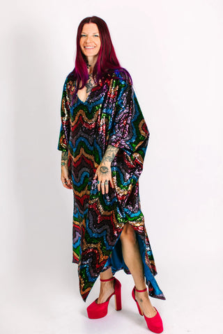 Rainbow Wave Sequin Long Caftan - Fringe+Co
