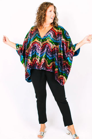 Rainbow Wave Sequin Tunic - Satin Lined - Fringe+Co
