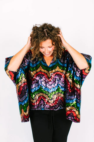 Rainbow Wave Sequin Tunic - Satin Lined - Fringe+Co
