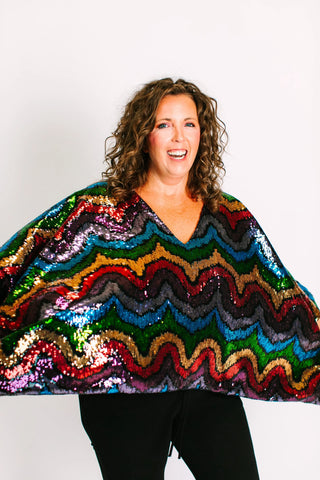 Rainbow Wave Sequin Tunic - Satin Lined - Fringe+Co