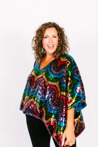 Rainbow Wave Sequin Tunic - Satin Lined - Fringe+Co