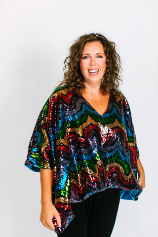 Rainbow Wave Sequin Tunic - Satin Lined - Fringe+Co