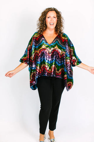 Rainbow Wave Sequin Tunic - Satin Lined - Fringe+Co