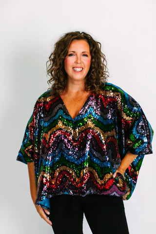 Rainbow Wave Sequin Tunic - Satin Lined - Fringe+Co