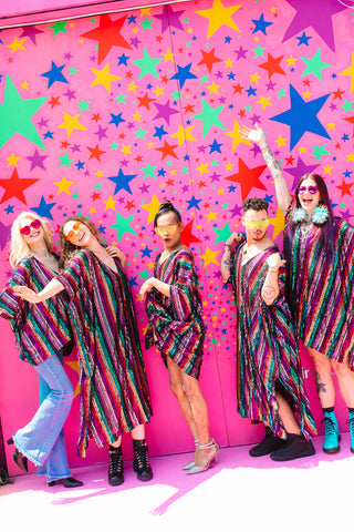 ROYGBIV Sheer Sequin Short Caftan