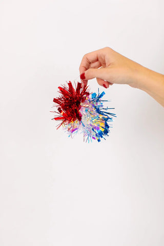 Red Blue & Iridescent Pom Pom Earrings - Fringe+Co