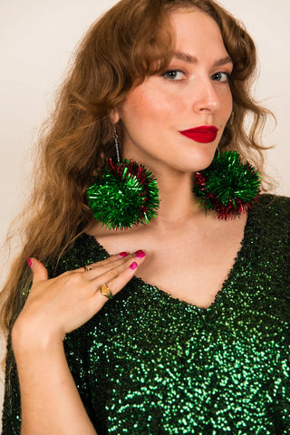 Red and Green Pom Pom Earrings – fringe co