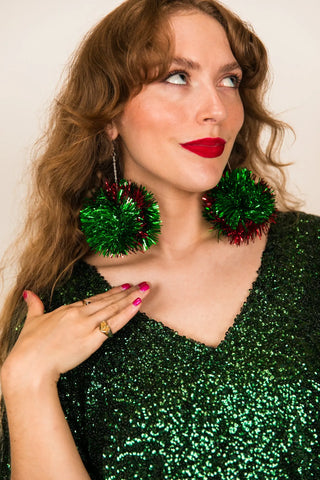 Red and Green Pom Pom Earrings - Fringe+Co