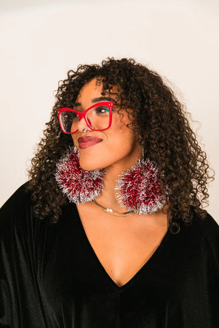 Red and White Pom Pom Earrings - Fringe+Co