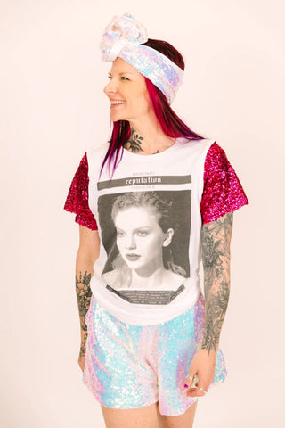 Reputation Hot Pink Sequin Party Tee - Fringe+Co