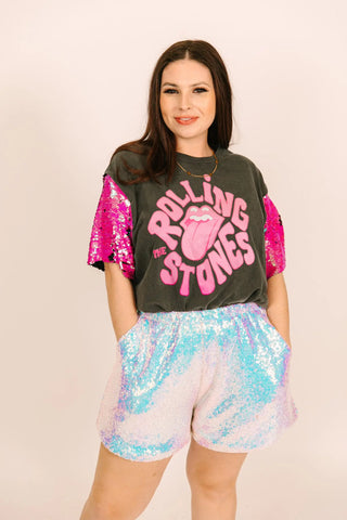 Rolling Stones Pink Sequin Party Tee - Fringe+Co