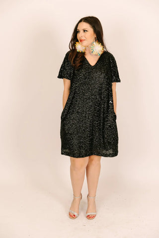 SAMPLE: Black Sequin V-Neck Dress - Fringe+Co