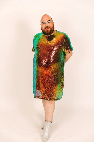 SAMPLE: Copper Iridescent Sequin Crew Neck T-Shirt Dress