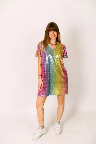 SAMPLE: Rainbow Ombre Sequin V-Neck Dress - Fringe+Co