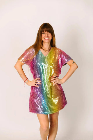 SAMPLE: Rainbow Ombre Sequin V-Neck Dress - Fringe+Co