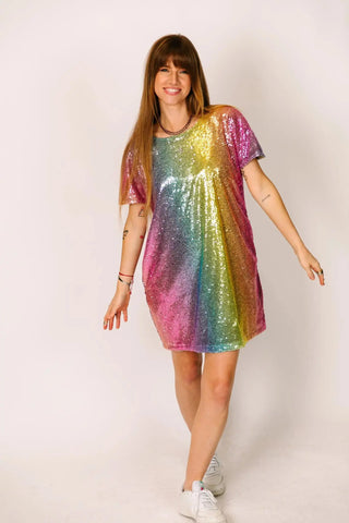 SAMPLE: Rainbow Ombre Sequin V-Neck Dress - Fringe+Co