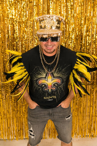 Saints Black and Gold Feather Sleeve Party Tee - Fringe+Co