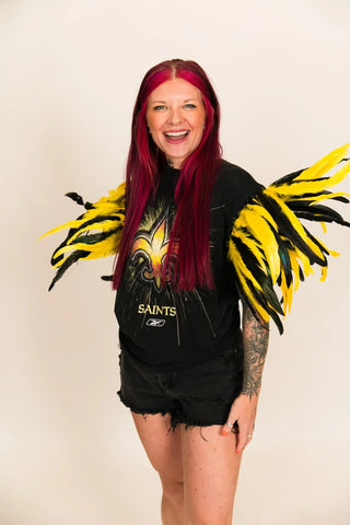 Saints Black and Gold Feather Sleeve Party Tee - Fringe+Co