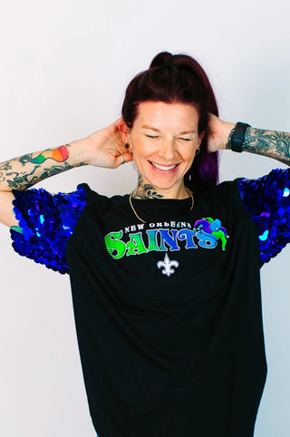 Saints Blue Paillette Party Tee - Fringe+Co