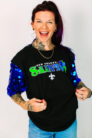 Saints Blue Paillette Party Tee - Fringe+Co