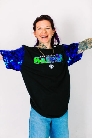 Saints Blue Paillette Party Tee - Fringe+Co