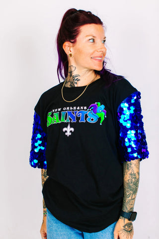 Saints Blue Paillette Party Tee - Fringe+Co