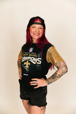 Saints Campions Gold Sequin Sleeve Party Tee - Fringe+Co