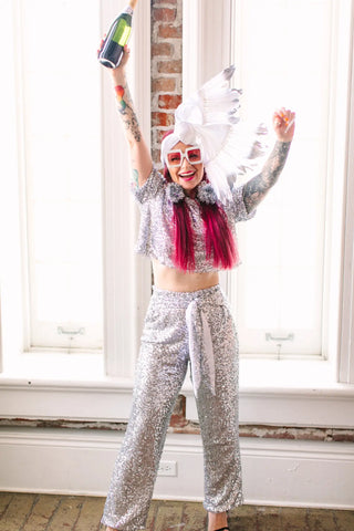 Party With Me Sequin Pants (Silver Dark)