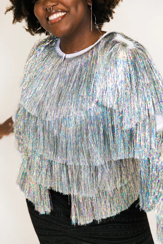 Silver Holographic Totally Tinsel Jacket - Fringe+Co