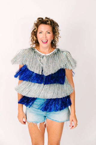 Silver & Blue Tinsel Vest - Fringe+Co