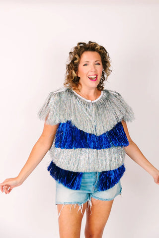 Silver & Blue Tinsel Vest - Fringe+Co