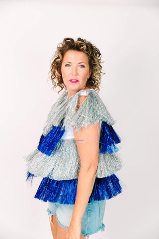 Silver & Blue Tinsel Vest - Fringe+Co