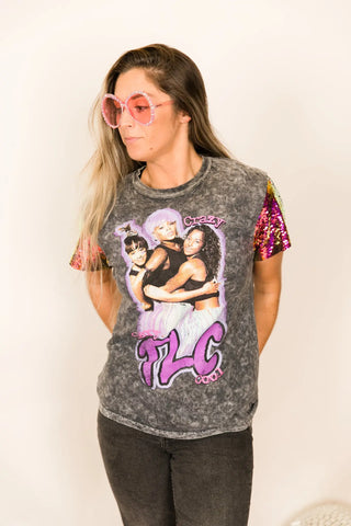 TLC Purple Holographic Sequin Sleeve Party Tee