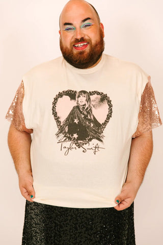 TSwift Heart Pink Glitz Sequin Party Tee - Fringe+Co