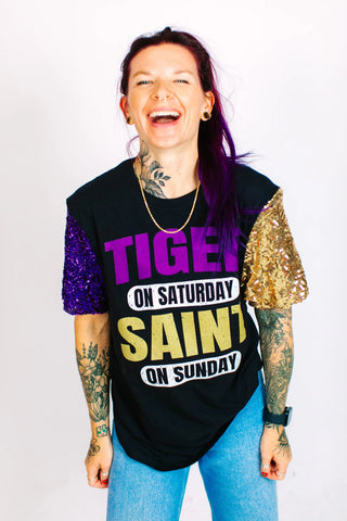 Tiger Sat Saints Sunday Party Tee - Fringe+Co