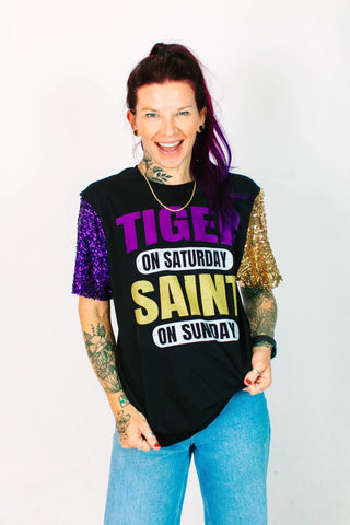 Tiger Sat Saints Sunday Party Tee - Fringe+Co