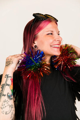 Vibrant Rainbow Pom Pom Earrings - Fringe+Co