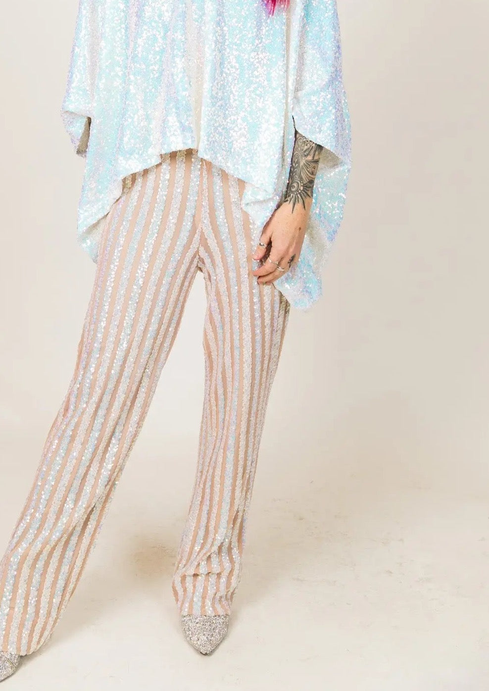 Sequin striped pants store