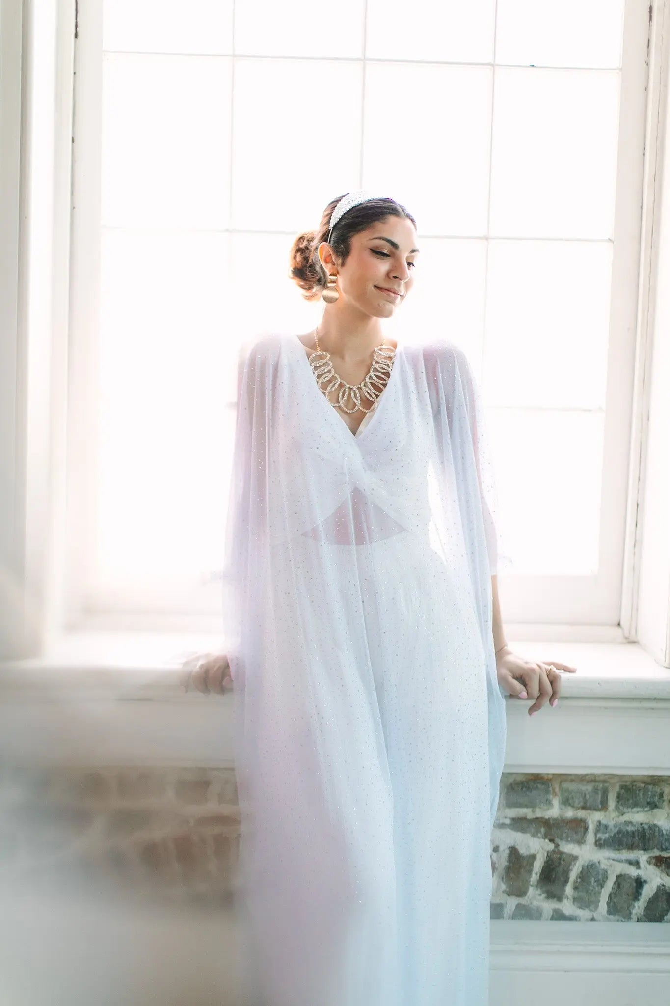 White Sheer Rhinestone Long Caftan – fringe co
